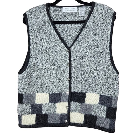 Northern Isles Sweaters - Vtg Portraits Northern Isles Sweater Vest Womens Large Wool Colorblock Graphite